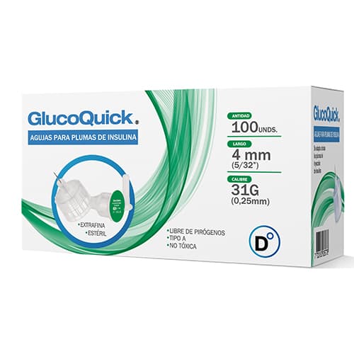 GLUCOQUICK AGUJAS PARA PLUMAS DE INSULINA 31 G X 4 MM X 100 UN (AGUJAS)