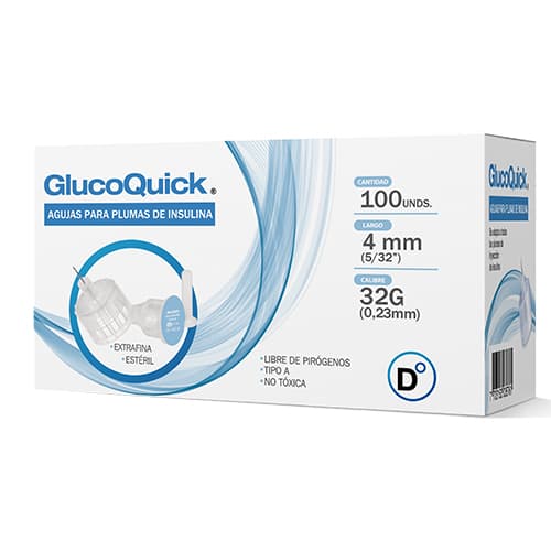GLUCOQUICK AGUJAS PARA PLUMAS DE INSULINA 32 G X 4 MM X 100 UN (AGUJAS)