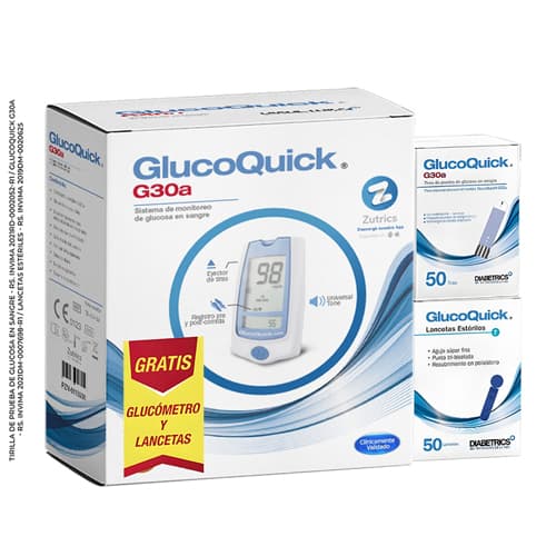 PROM TIRAS GRT GLUCOQUICK G30A+LANCETAS KIT (TIRAS DE GLUCOMETRIA)