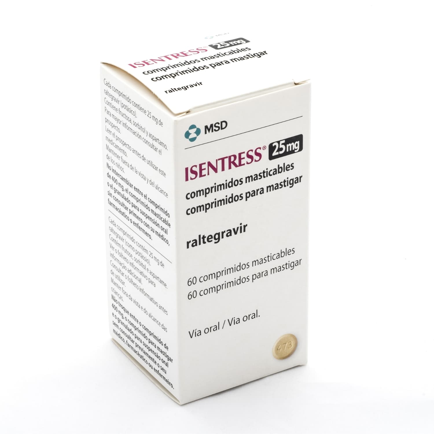 ISENTRESS 25MG 60TAB COL FRASCO X 60 TABLETAS MASTI (RALTEGRAVIR)