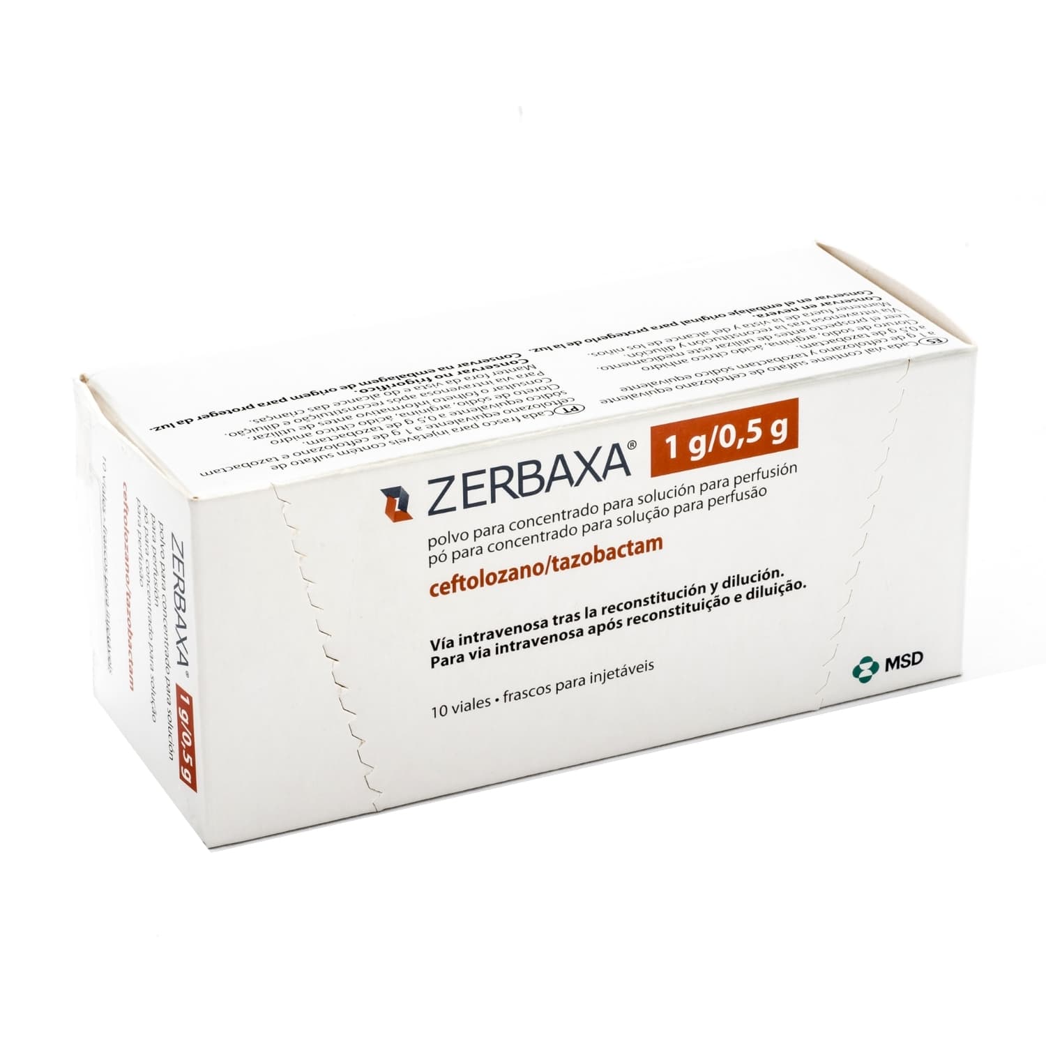 ZERBAXA 1G/0.5G 10X20ML VIAL COL CAJA X 10 VIAL (CEFTOLOZANO
TAZOBACTAM)